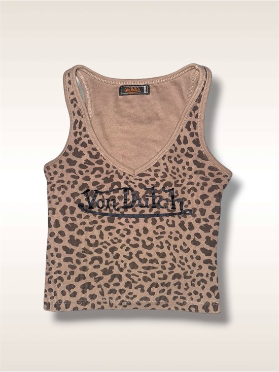 Von Dutch Tops - RARE Vintage Von Dutch Leopard Print Tank Top in Tan and Brown